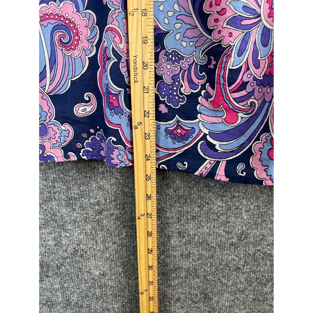 Talbots Blouse Women Medium Navy Pink Excellent Paisley Cotton Tie Neck Top - Picture 7 of 8
